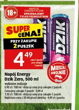 Napój Energy Dzik Zero Sour Forest Fruits promocja w Twój Market