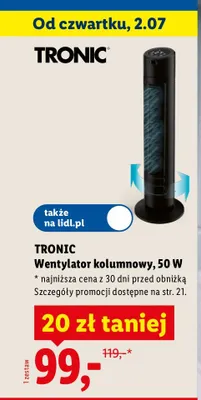 Wentylator kolumnowy TRONIC 50W promocja w Lidl