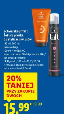 Żel lub pianka do stylizacji włosów Schwarzkopf Taft różne rodzaje promocja w Lidl