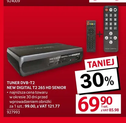 Tuner DVB-T2 T2 265 Hd Senior New Digital promocja w Selgros
