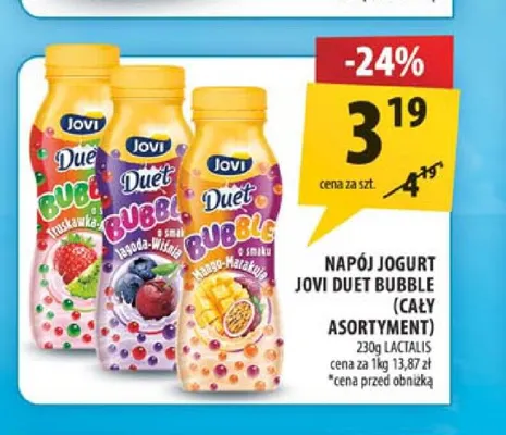 Napój jogurt Jovi Duet Bubble truskawka Lactalis promocja w Arhelan
