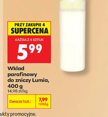 Wkład parafinowy do zniczy Lumia promocja w Biedronka