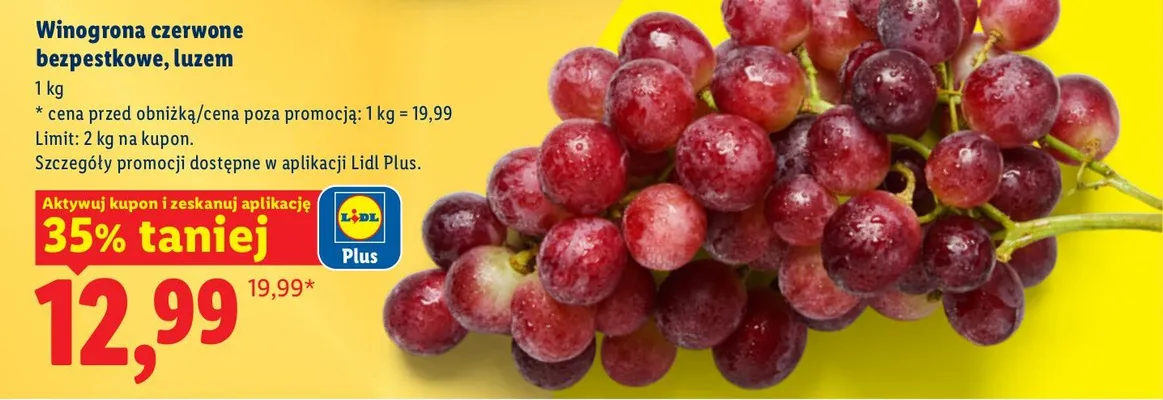 Winogrona czerwone bezpestkowe, luzem promocja w Lidl