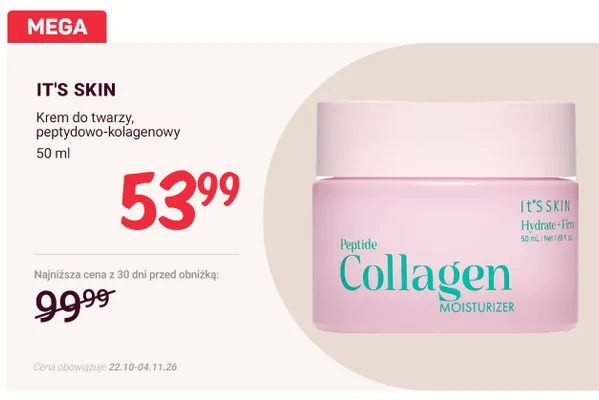 Krem do twarzy peptydowo-kolagenowy It's Skin promocja w Rossmann