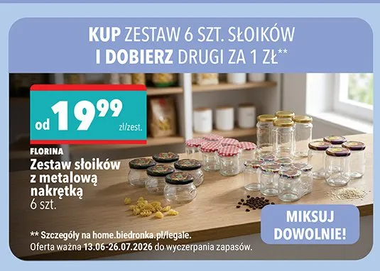 Zestaw słoików z metalową nakrętką Florina 6-pak promocja w Biedronka