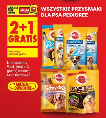 Wszystkie przysmaki dla psa Pedigree 2+1 GRATIS promocja w Biedronka