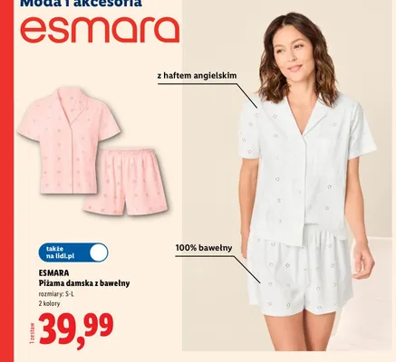 Piżama damska z bawełny Esmara promocja w Lidl