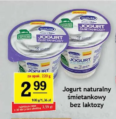 Jogurt naturalny śmietankowy bez laktozy Maluta promocja w Gram Market
