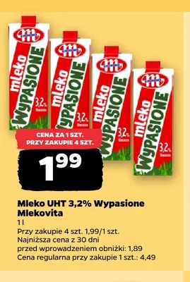Mleko UHT Mlekovita 3,2% promocja w Netto
