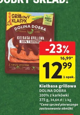 Kiełbasa grillowa Dolina Dobra 100% z karkówki promocja w Intermarche