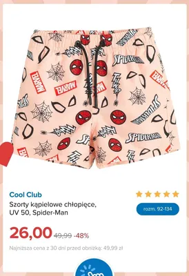 Szorty kąpielowe chłopięce Cool Club UV 50 Spider-Man promocja w Smyk