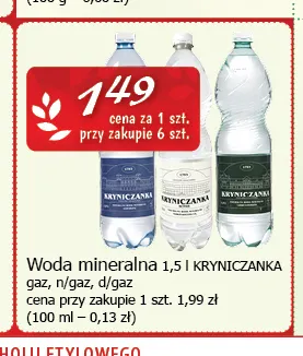 Woda mineralna gazowana Kryniczanka promocja w CEZAR Delikatesy