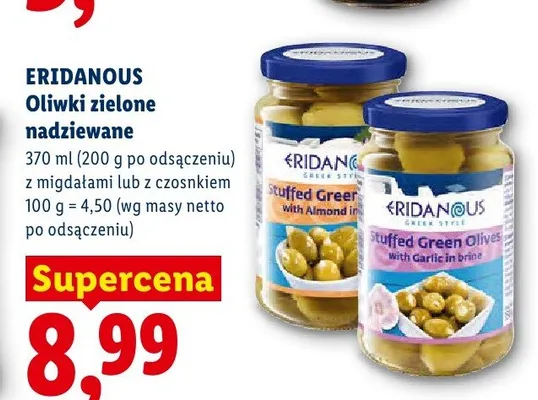 Oliwki zielone nadziewane z czosnkiem Eridanous promocja w Lidl