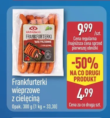 Frankfurterki wieprzowe z cielęciną Kabanos promocja w Aldi