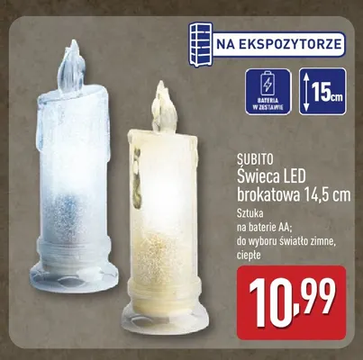 Świeca LED brokatowa 14,5 cm Subito promocja w Aldi