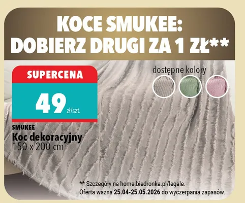 Koc dekoracyjny Smukee 150x200cm promocja w Biedronka Home