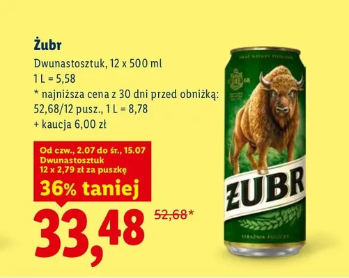 Piwo Żubr 12-pak 500 ml promocja w Lidl