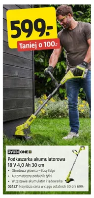 Podkaszarka akumulatorowa RYOBI ONE+ 18V 4,0Ah 30cm promocja w Jula