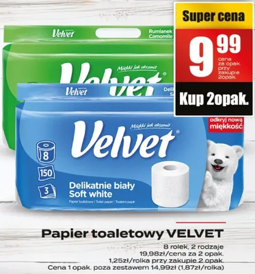 Papier toaletowy nawilżany rumianek & aloe vera Velvet promocja w Supeco