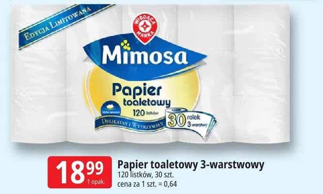 Papier toaletowy 3-warstwowy Mimosa promocja w Leclerc