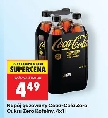 Napój gazowany Coca-Cola Zero Cukru Zero Kofeiny 4-pak 1 l promocja w Biedronka