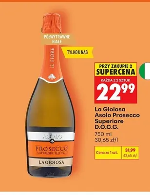 Wino musujące półwytrawne białe La Gioiosa Asolo Prosecco Superiore D.O.C.G. promocja w Biedronka