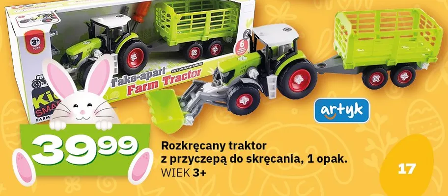 Rozkręcany traktor z przyczepą do skręcania, 1 opak. promocja w Twój Market