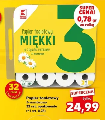 Papier toaletowy Miękki o zapachu rumianku 32-pak K-Classic promocja w Kaufland