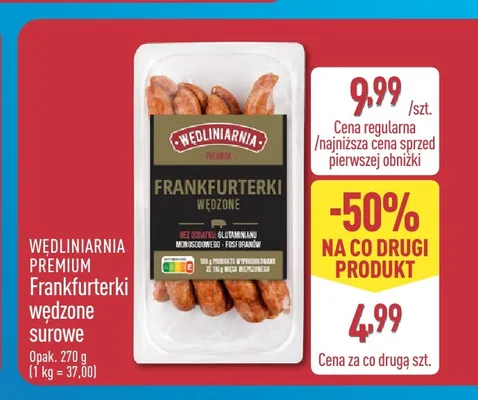 Frankfurterki wędzone surowe Wędliniarnia Premium promocja w Aldi