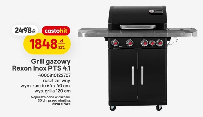 Grill gazowy Rexon Inox PTS 4.1 promocja w Castorama