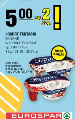 Jogurt Fantasia, wybrane rodzaje promocja w SPAR