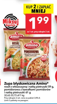 Zupa błyskawiczna Amino rosół z włoszczyzną i natką pietruszki promocja w LEWIATAN