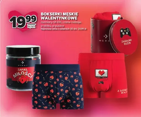 Bokserki męskie walentynkowe rozmiary M-XXL, różne rodzaje w stoiku, w puszce promocja w Stokrotka