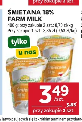 Śmietana Farm Milk 18% promocja w Stokrotka