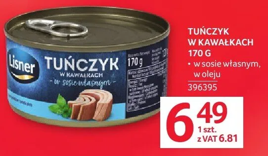 Tuńczyk w kawałkach Lisner 170 g promocja w Selgros
