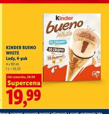 Lody Kinder Bueno White 4-pak 90ml promocja w Lidl