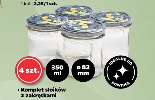 Komplet słoików z zakrętkami idealne do dżemów 4-pak 200 ml ø66 mm promocja w Netto