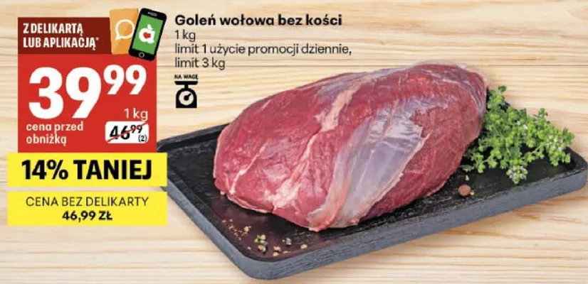 Goleń wołowa bez kości promocja w Delikatesy Centrum