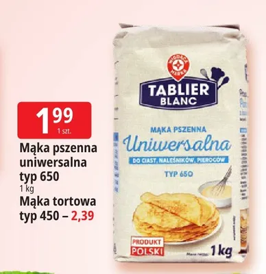 Mąka pszenna uniwersalna typ 650 Tablier Blanc promocja w Leclerc