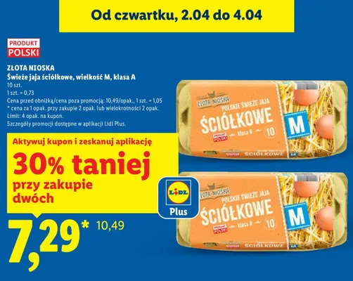 Jaja ściółkowe wielkość M klasa A promocja w Lidl