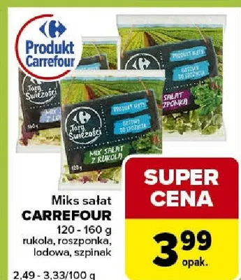 Miks sałat rukola, roszponka, lodowa, szpinak Carrefour promocja w Carrefour Express