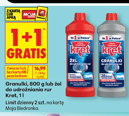 Granulki do udrożniania rur Kret promocja w Biedronka