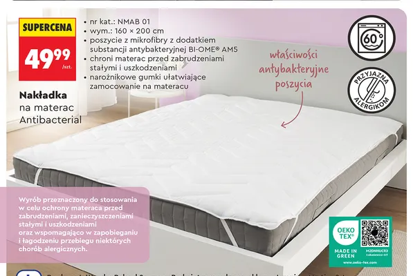 Nakładka na materac Antibacterial 160x200 cm Smukee promocja w Biedronka