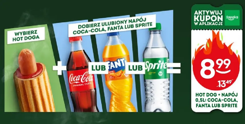 Zestaw hot dog + napój Coca-Cola, Fanta lub Sprite 0,5 l promocja w Żabka
