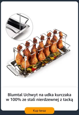 Uchwyt na udka kurczaka Blumtal ze stali nierdzewnej z tacką promocja w Amazon
