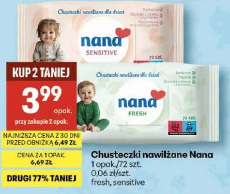 Chusteczki nawilżane fresh, sensitive promocja w Delikatesy Centrum