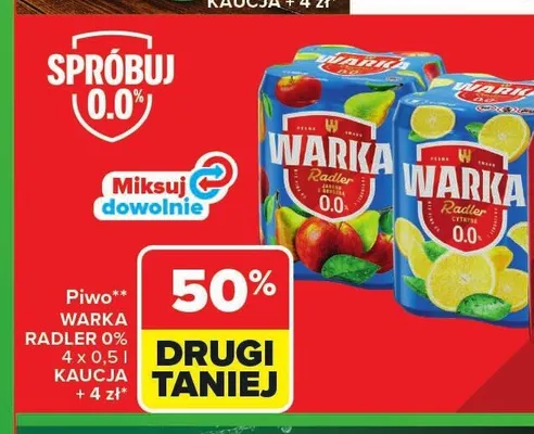 Piwo bezalkoholowe Warka Radler 0.0% promocja w Carrefour