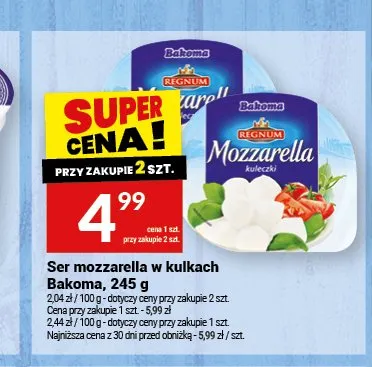 Ser mozzarella w kulkach Bakoma promocja w Twój Market
