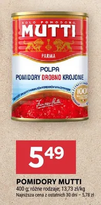 Pomidory drobno krojone Mutti Polpa promocja w Stokrotka