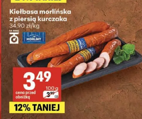 Kiełbasa morlińska z piersią kurczaka Morliny promocja w Delikatesy Centrum